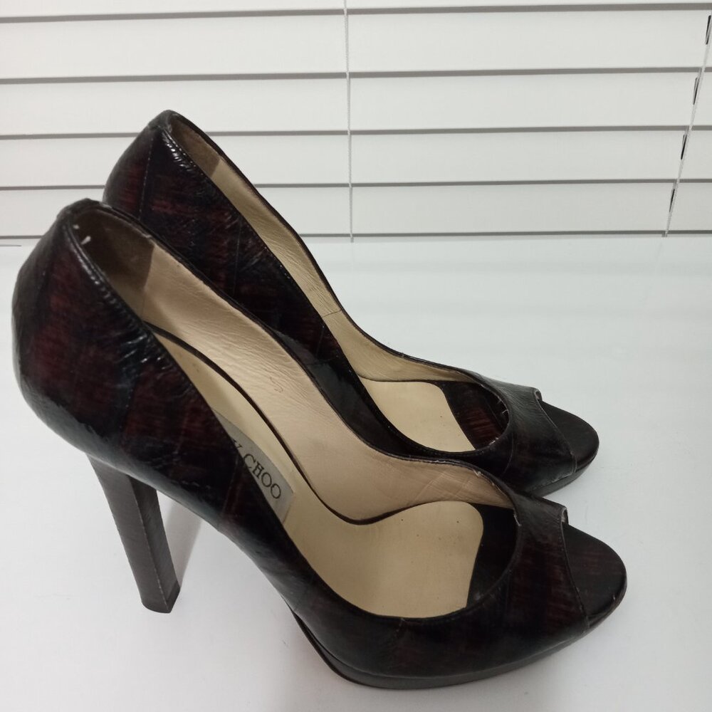 Jimmy Choo Croc embossed peep toe heel